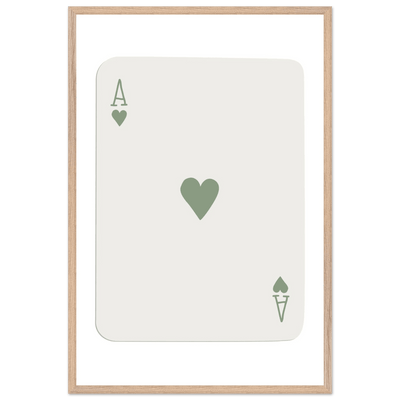 Minimalist Ace of Hearts Print - Eco-Friendly Framed Poster Art, Sage Green Elegance - Vibrantwalls