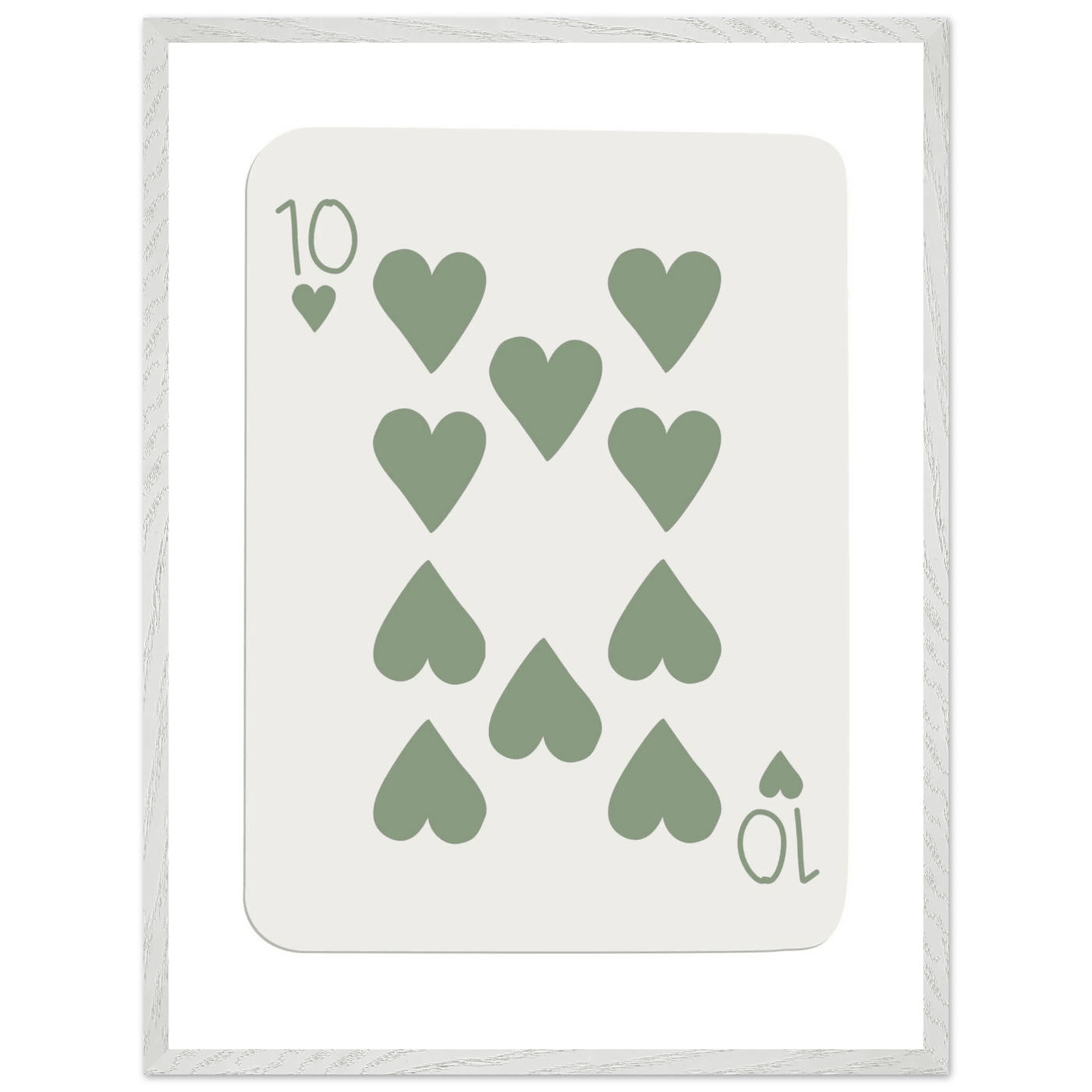 Minimalist Ten of Hearts Poker Card Print - Mounted & Framed Wall Art, Eco-Friendly Wood Frame in Your Choice of Finish - Vibrantwalls