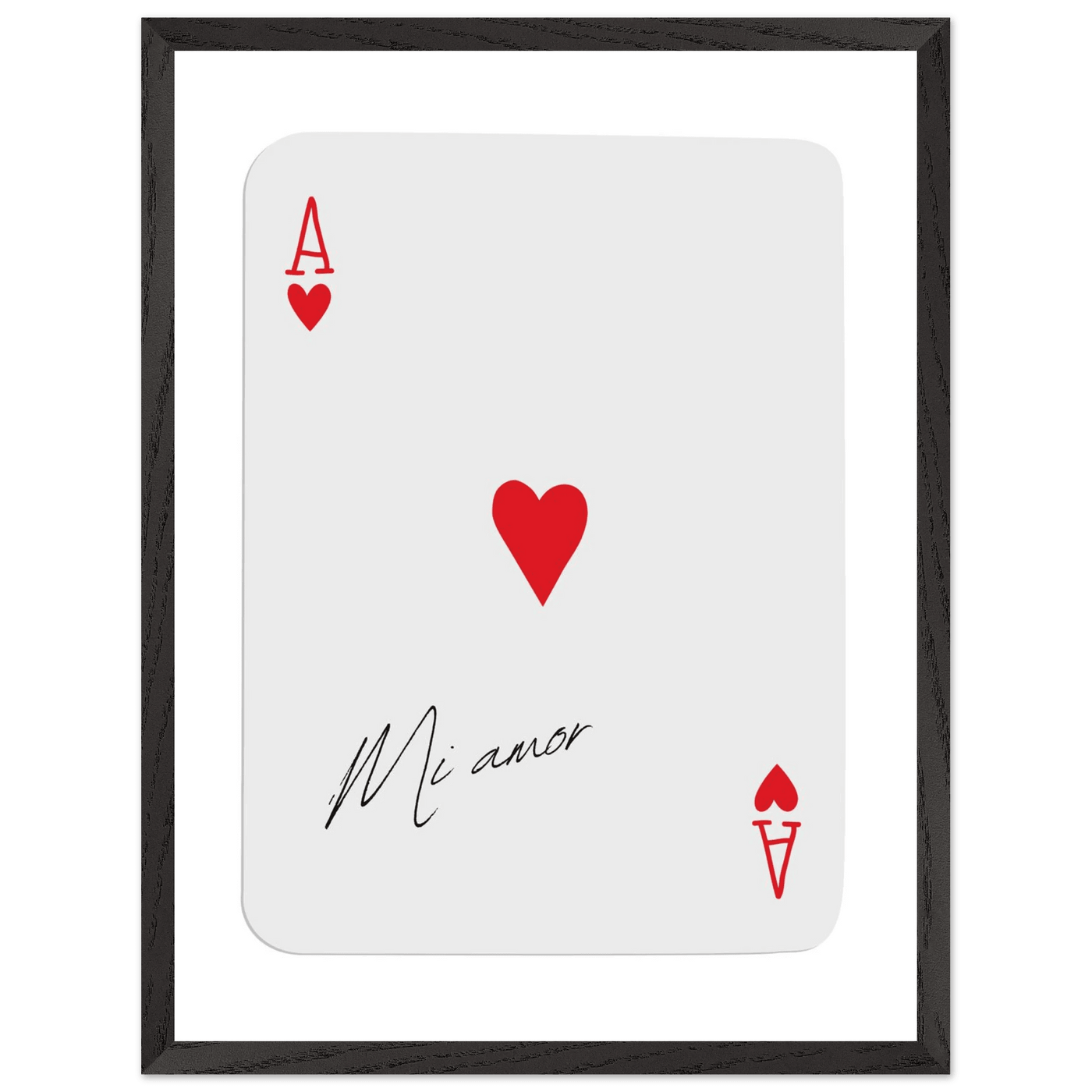 Mi Amor Ace of Hearts - Framed Poker Card Art Print, Eco-Friendly Wood Frame & Shatterproof Plexiglass - Vibrantwalls