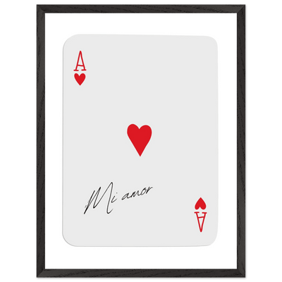 Mi Amor Ace of Hearts - Framed Poker Card Art Print, Eco-Friendly Wood Frame & Shatterproof Plexiglass - Vibrantwalls