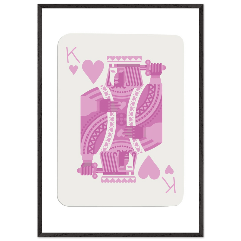 King of Hearts Modern Pink Poker Card Art - Mounted Framed Poster, Eco-Friendly Wood Frame - Vibrantwalls