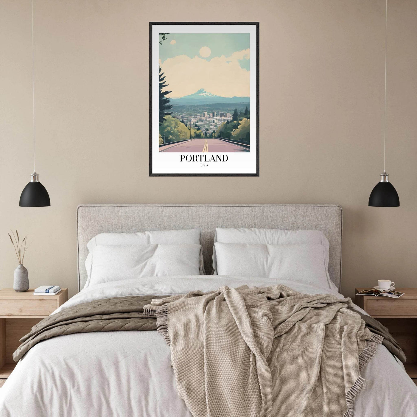 Portland Oregon Framed Poster – Mid-Century Modern Travel Art with Your Choice of Frame - Vibrantwalls