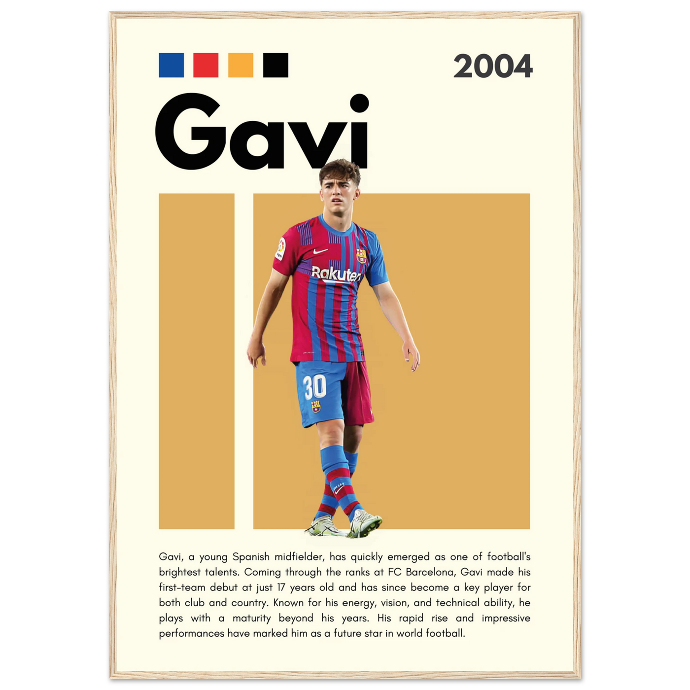 Gavi FC Barcelona Soccer Framed Football Poster 70x100 cm 28x40″ Wood frame Vibrantwalls