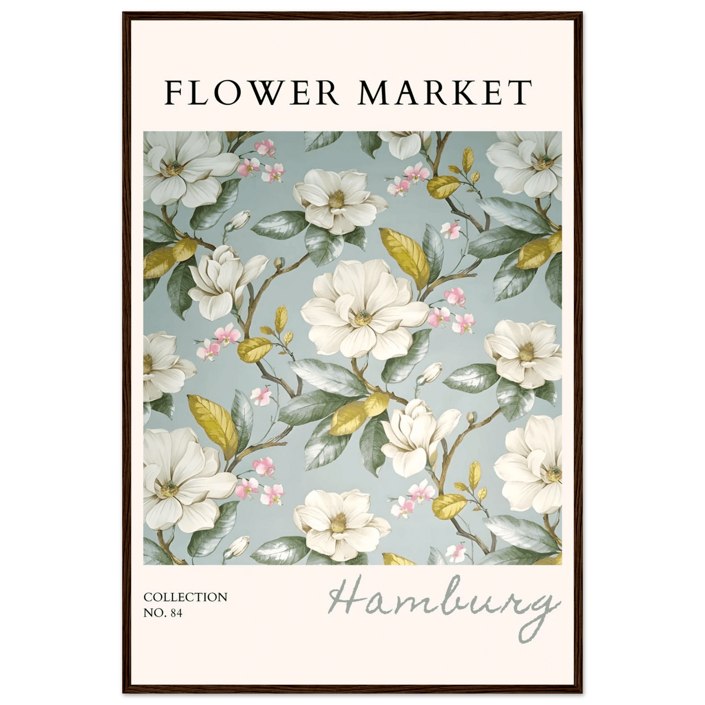 Hamburg 'Flower Market' Framed Poster – Elegant Magnolia & Cherry Blossom Art Print | Ready-to-Hang - Vibrantwalls