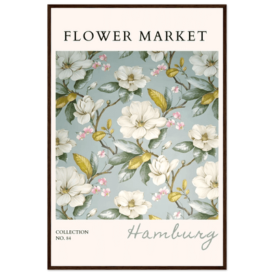 Hamburg 'Flower Market' Framed Poster – Elegant Magnolia & Cherry Blossom Art Print | Ready-to-Hang - Vibrantwalls