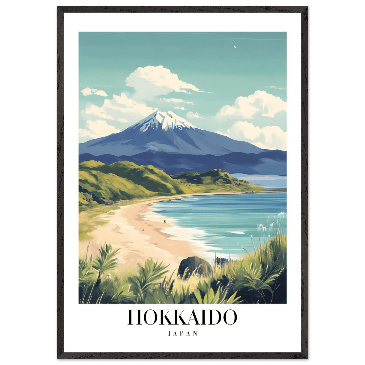 Hokkaido Japan Framed Poster – Vintage Mount Yotei Travel Wall Art with Wooden Frame - Vibrantwalls