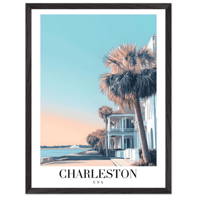 Charleston USA Framed Poster – Coastal Vintage Wall Art with Wooden Frame and Serene Sunset Hues - Vibrantwalls