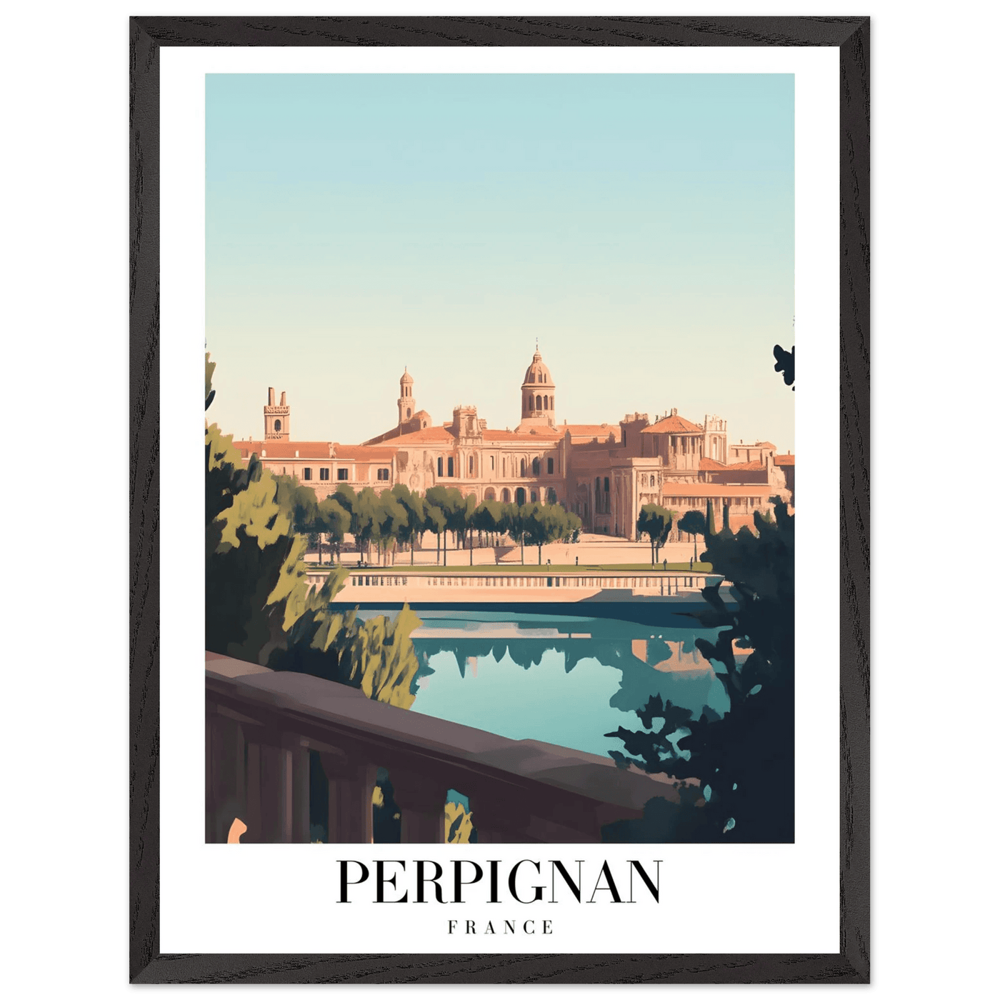 Perpignan France Framed Poster – Vintage Cityscape Wall Art with Wooden Frame - Vibrantwalls