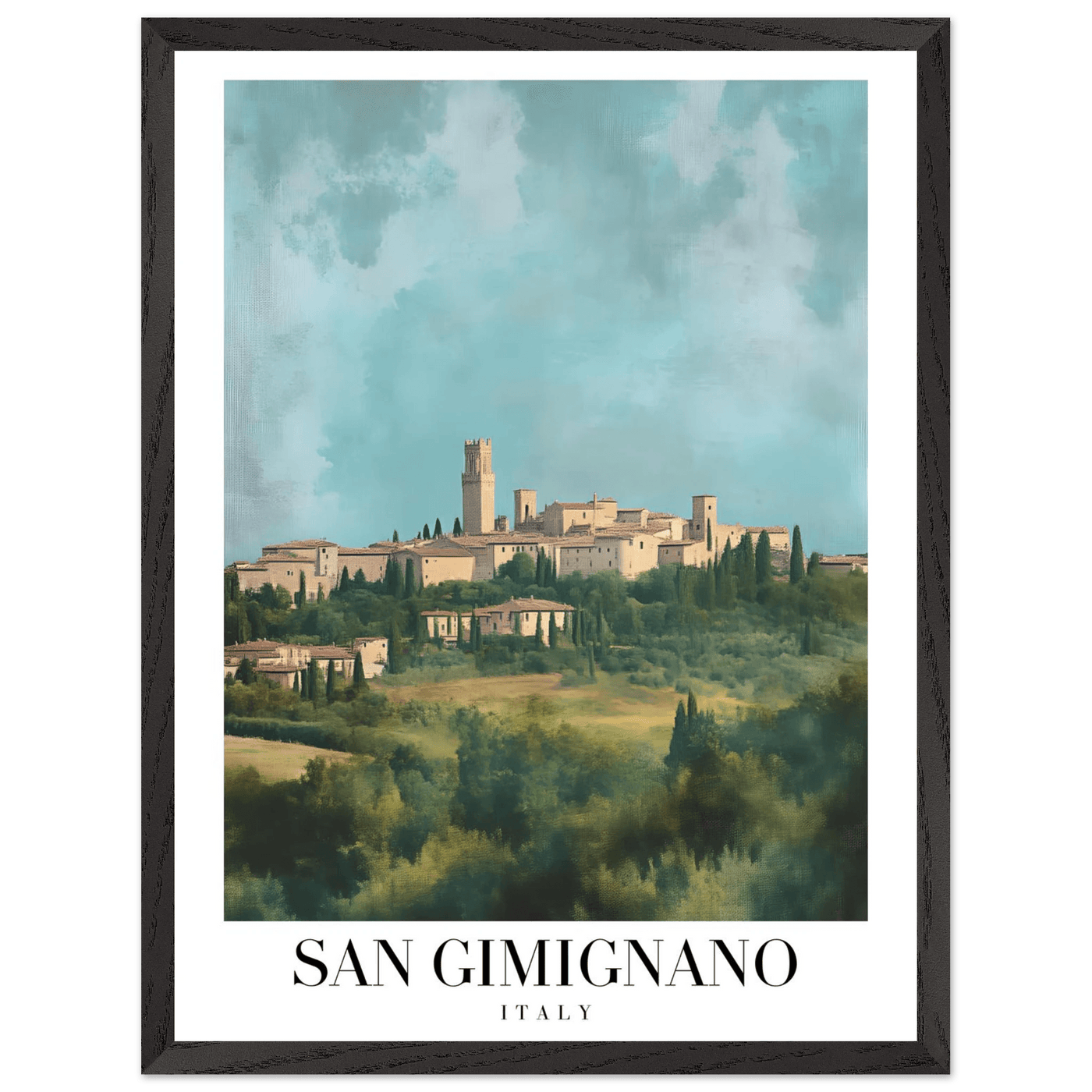 San Gimignano Italy Framed Poster – Vintage Tuscan Countryside Wall Art with Wooden Frame - Vibrantwalls
