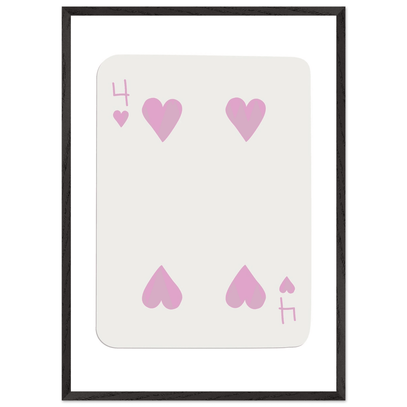 Four of Hearts Pastel Pink - Mounted Framed Poker Card Art, Eco-Friendly Wood Frame in Custom Sizes - Vibrantwalls