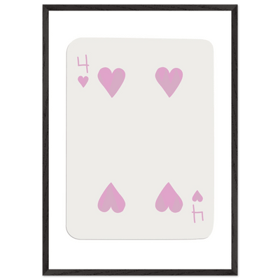 Four of Hearts Pastel Pink - Mounted Framed Poker Card Art, Eco-Friendly Wood Frame in Custom Sizes - Vibrantwalls