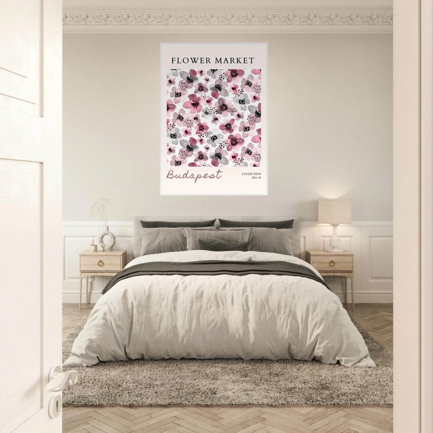 Budapest Flower Market Abstract Floral Framed Poster – Pink & Gray Watercolor Art Print | Ready-to-Hang - Vibrantwalls