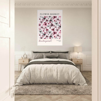 Budapest Flower Market Abstract Floral Framed Poster – Pink & Gray Watercolor Art Print | Ready-to-Hang - Vibrantwalls