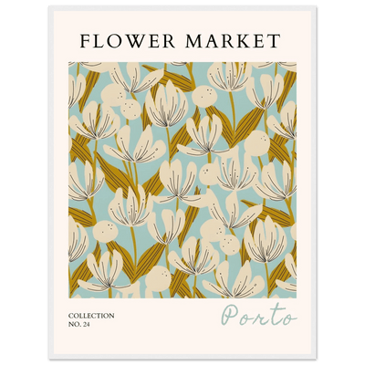 Flower Market Porto Abstract Floral Framed Poster | Calming Blue & Gold Botanical Art Print, Ready-to-Hang - Vibrantwalls