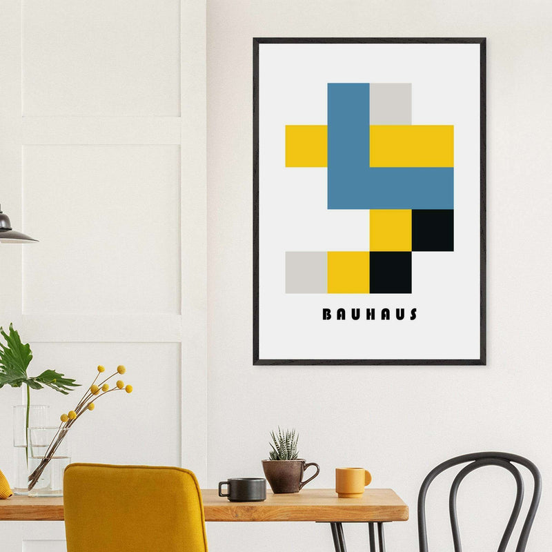 Bauhaus Geometric Abstract Yellow Blue Wall Art - Vibrantwalls