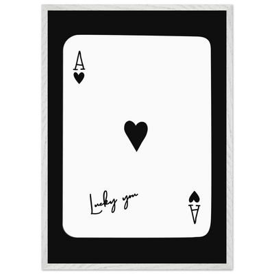 Ace of Hearts 'Lucky You' Framed Poker Card Art - Modern Black & White Print, Eco-Friendly Wood Frame - Vibrantwalls