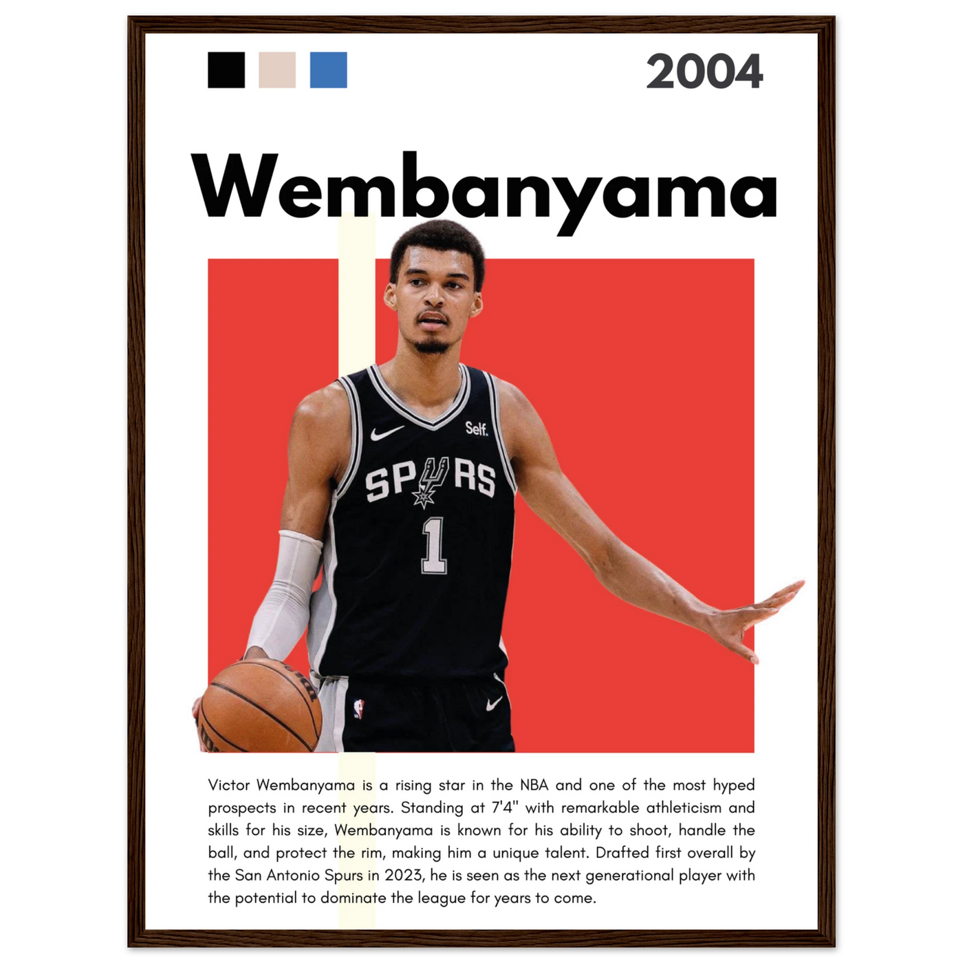 Victor Wembanyama Wemby Spurs Modern Art Print 45x60 cm 18x24″ Dark wood frame Vibrantwalls