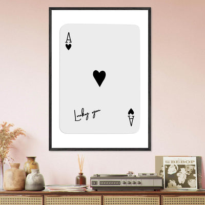 Lucky You Ace of Hearts Poker Card Print - Framed Wall Art, Eco-Friendly Wood Frame in Black, White, or Natural - Vibrantwalls