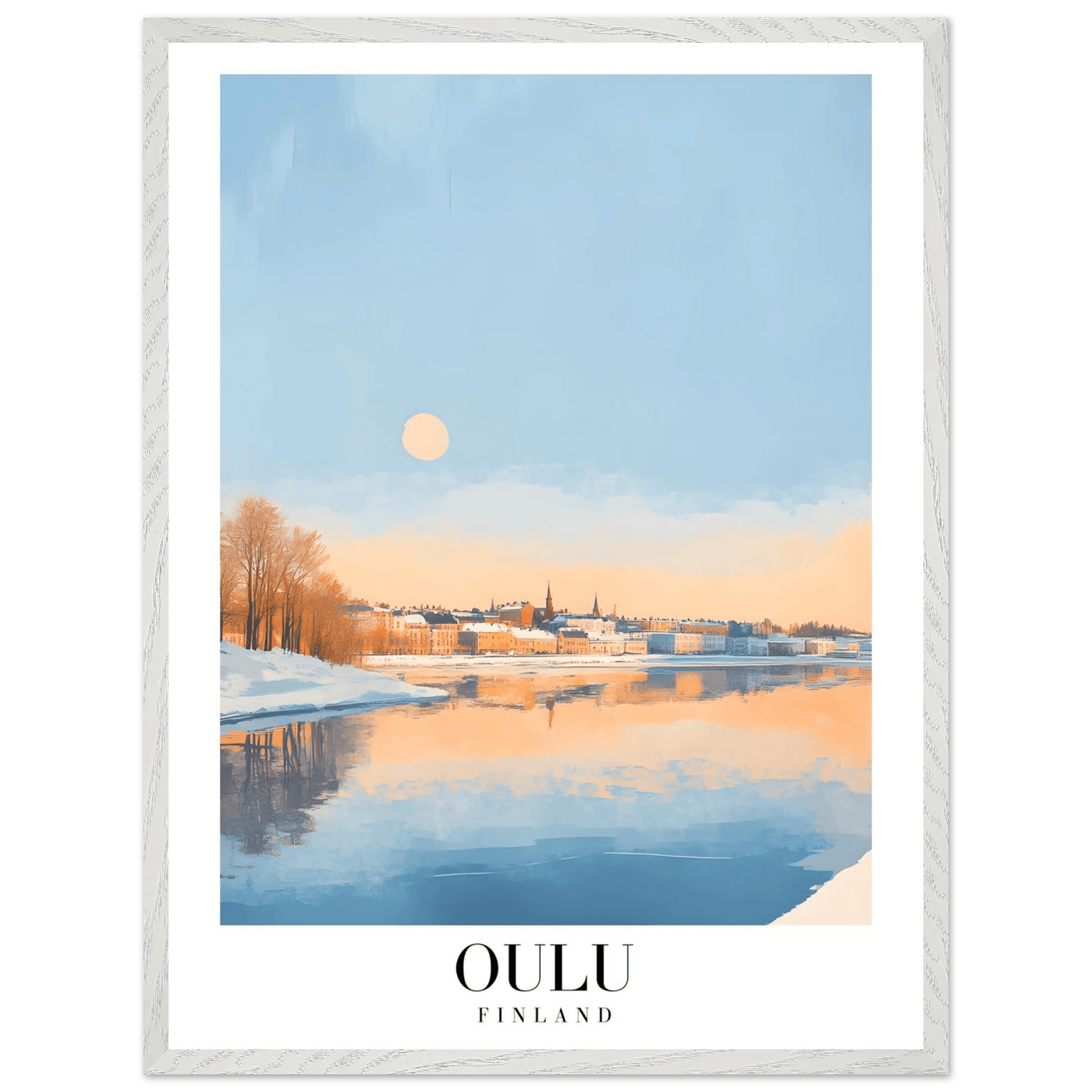 Oulu Finland Framed Poster – Serene Winter Sunset Wall Art with Wooden Frame - Vibrantwalls