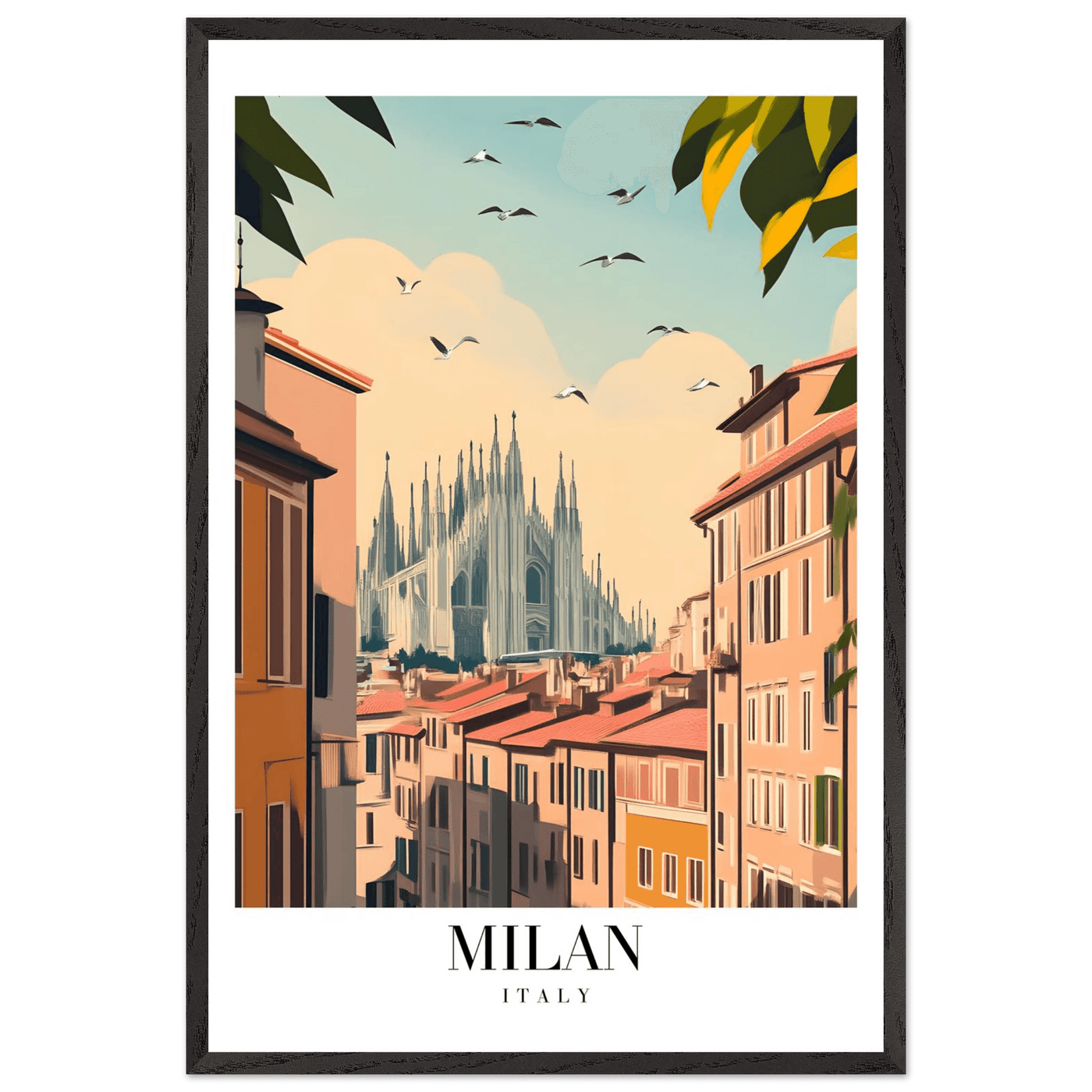 Milan Italy Framed Poster – Vintage Travel Wall Art with Duomo View & Wooden Frame - Vibrantwalls
