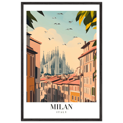 Milan Italy Framed Poster – Vintage Travel Wall Art with Duomo View & Wooden Frame - Vibrantwalls