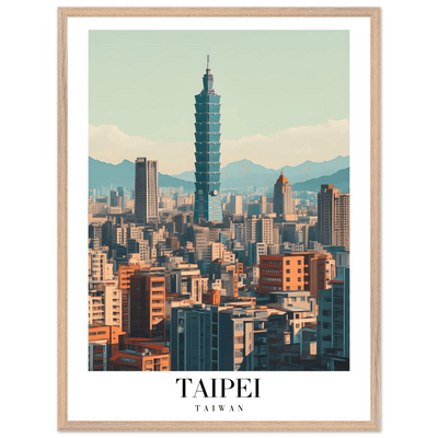 Taipei Taiwan Cityscape Framed Poster – Modern Retro Travel Art with Wooden Frame Options - Vibrantwalls