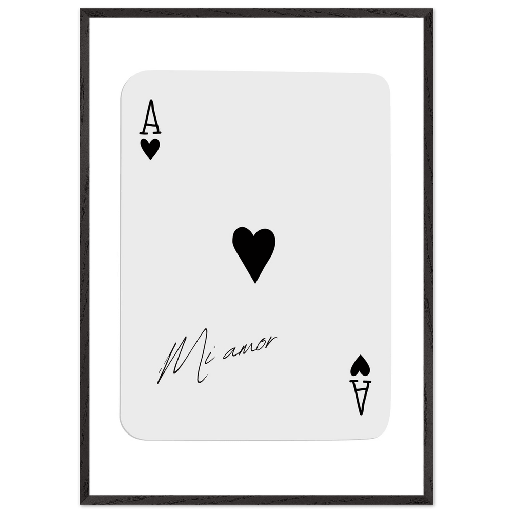 Mi Amor Ace of Hearts Framed Poster Art - Romantic Card Print with Eco-Friendly Wood Frame, Multiple Sizes & Colors - Vibrantwalls