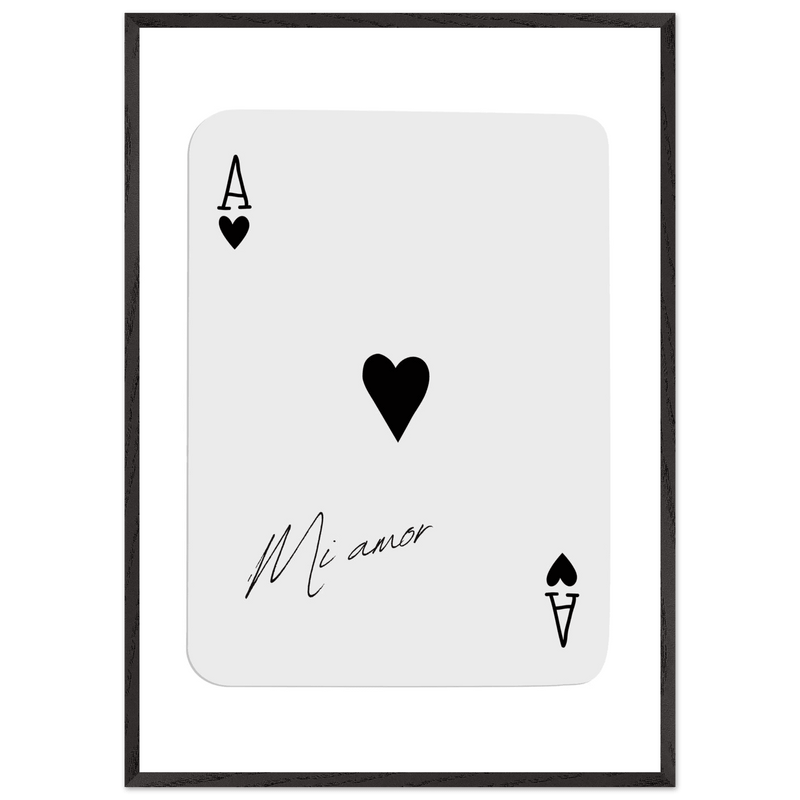 Mi Amor Ace of Hearts Framed Poster Art - Romantic Card Print with Eco-Friendly Wood Frame, Multiple Sizes & Colors - Vibrantwalls