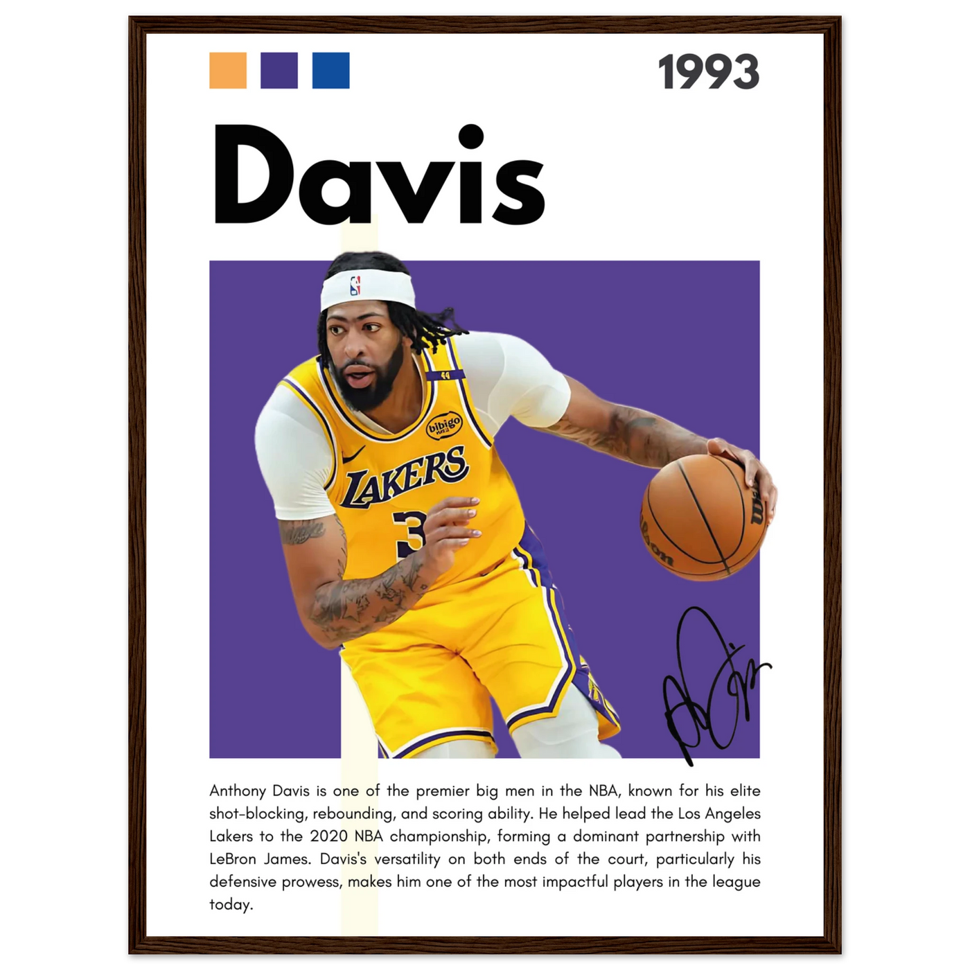Anthony Davis Lakers Modern Basketball Art Print 45x60 cm 18x24″ Dark wood frame Vibrantwalls
