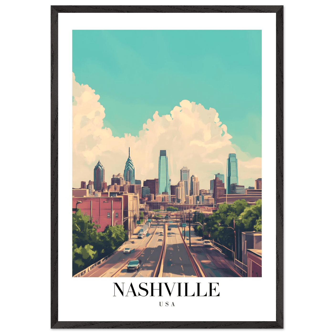 Nashville USA Framed Poster – Vibrant Urban Wall Art with Wooden Frame - Vibrantwalls