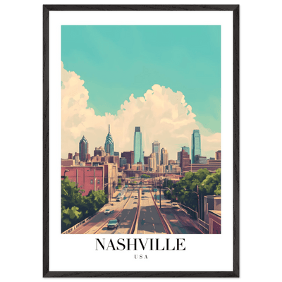 Nashville USA Framed Poster – Vibrant Urban Wall Art with Wooden Frame - Vibrantwalls