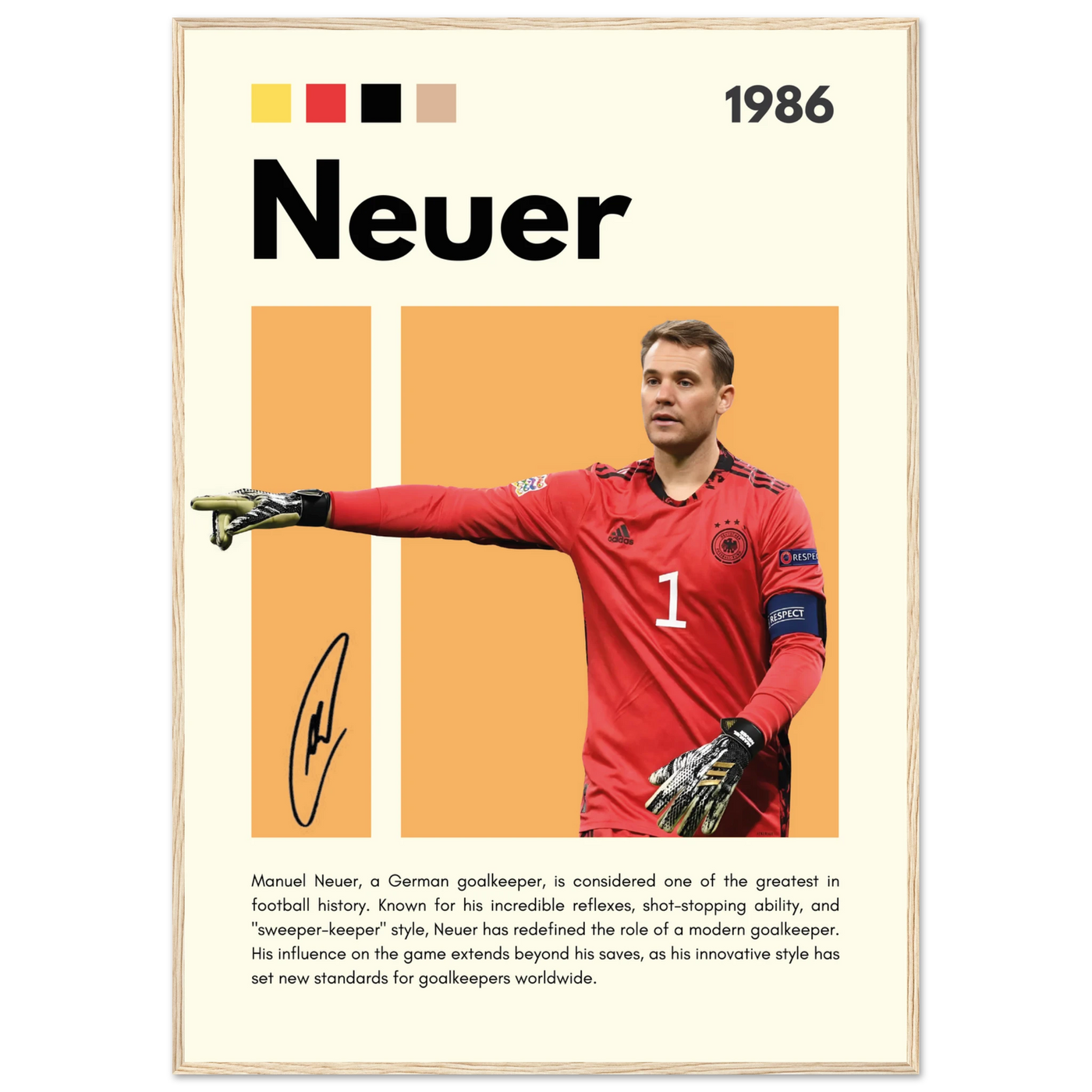 Manuel Neuer Goalkeeper Framed Football Legend Poster 70x100 cm 28x40″ Wood frame Vibrantwalls