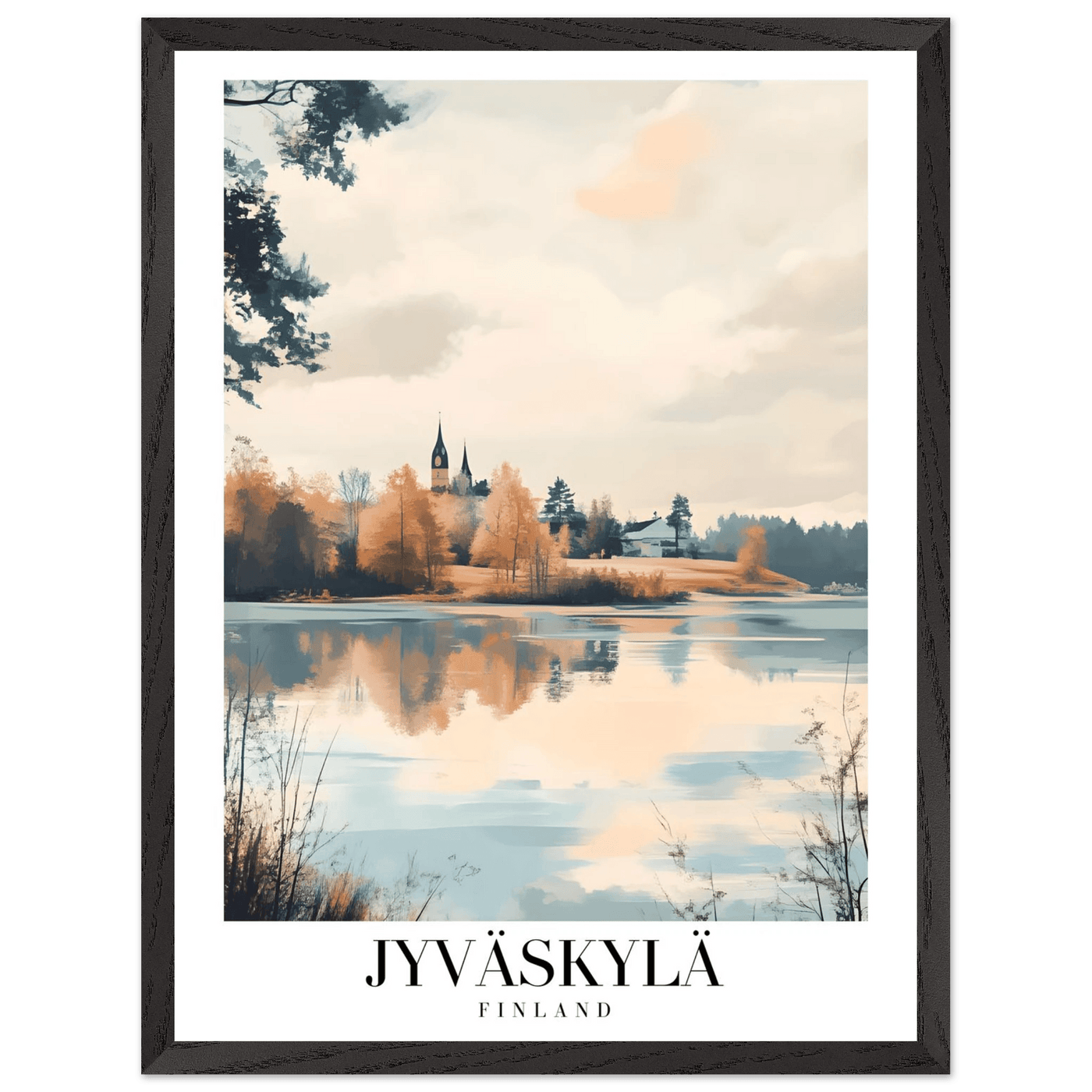 Jyväskylä Finland Framed Poster – Serene Lakeside Wall Art with Vintage-Inspired Charm & Wooden Frame - Vibrantwalls