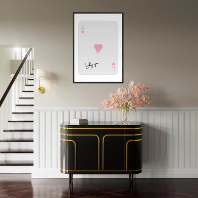 Lucky You - Ace of Hearts Drip Pink Print - Mounted Framed Poster Art with Eco-Friendly Wood Frame - Vibrantwalls