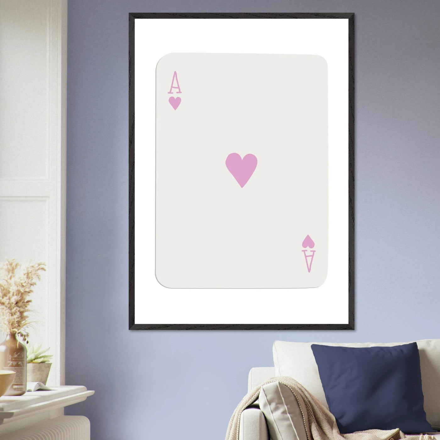 Minimalist Ace of Hearts Poker Card Print - Mounted Framed Poster Art, Eco-Friendly Wood Frame - Vibrantwalls