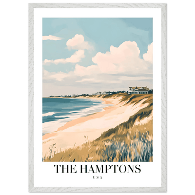 The Hamptons USA Framed Poster – Coastal Chic Vintage Travel Wall Art in Various Sizes & Frame Finishes - Vibrantwalls