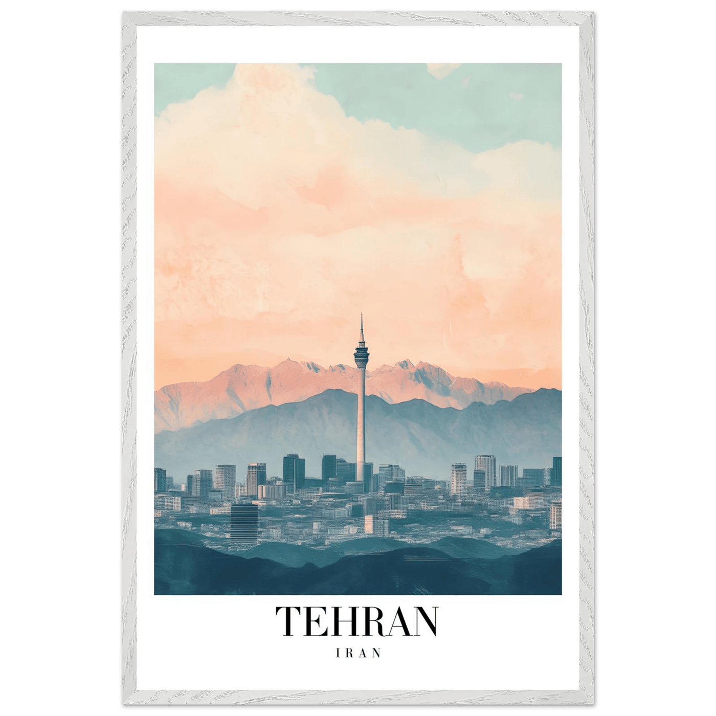Tehran Iran Framed Poster – Vintage Cityscape Wall Art with Soft Hues & Wooden Frame - Vibrantwalls