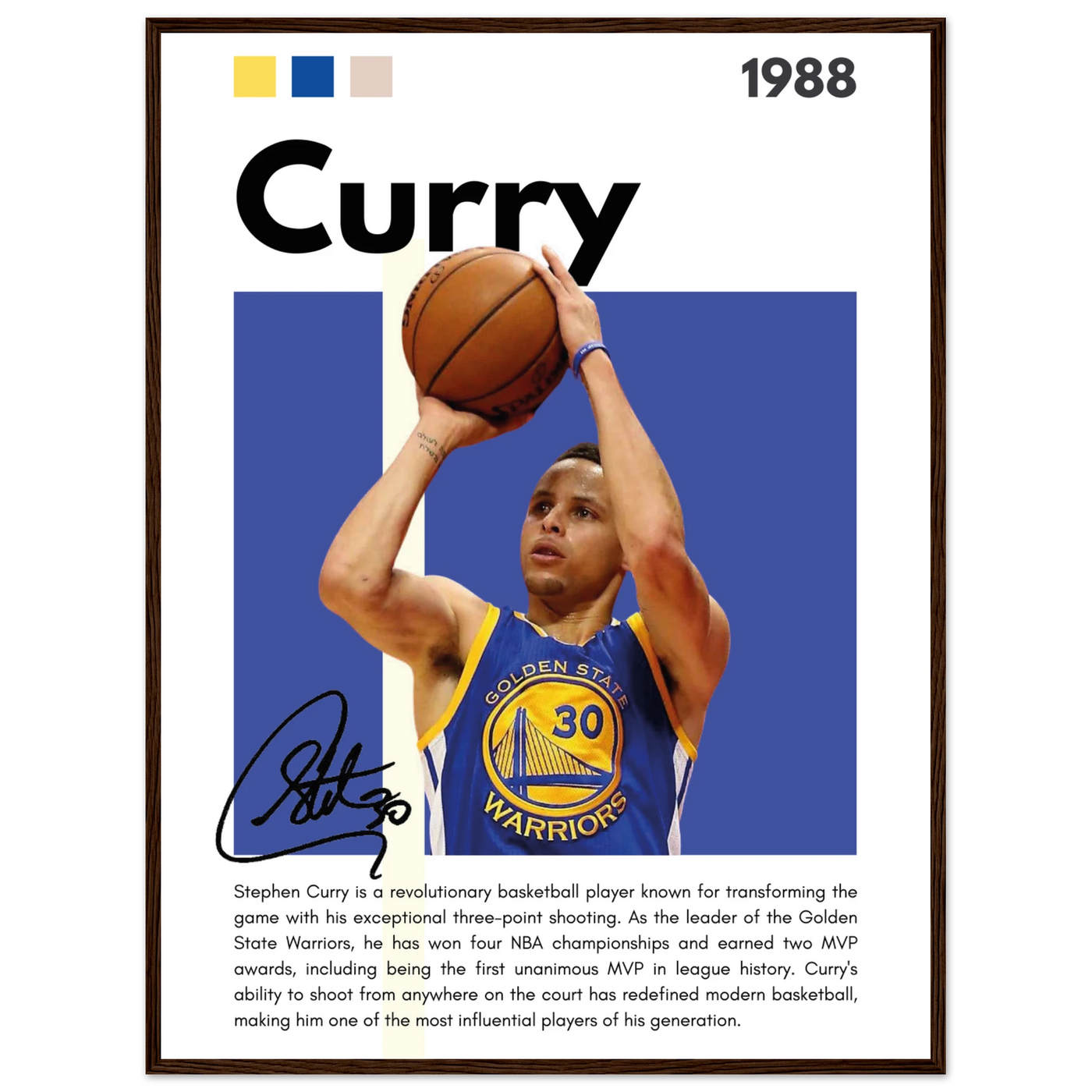 Stephen Curry Golden State Warriors Vintage Art 60x80 cm 24x32″ Dark wood frame Vibrantwalls