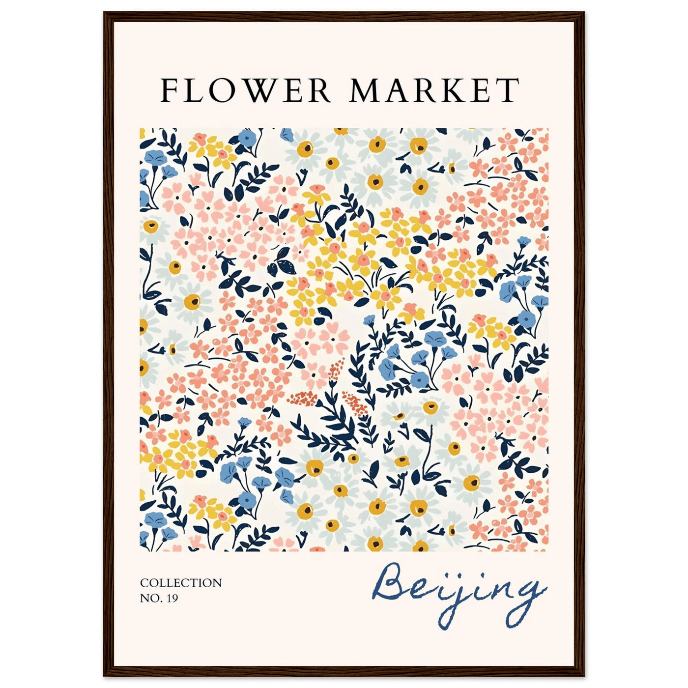 Flower Market Beijing Framed Poster – Whimsical Floral Art Print in Pastel Hues | Ready-to-Hang Wall Decor - Vibrantwalls