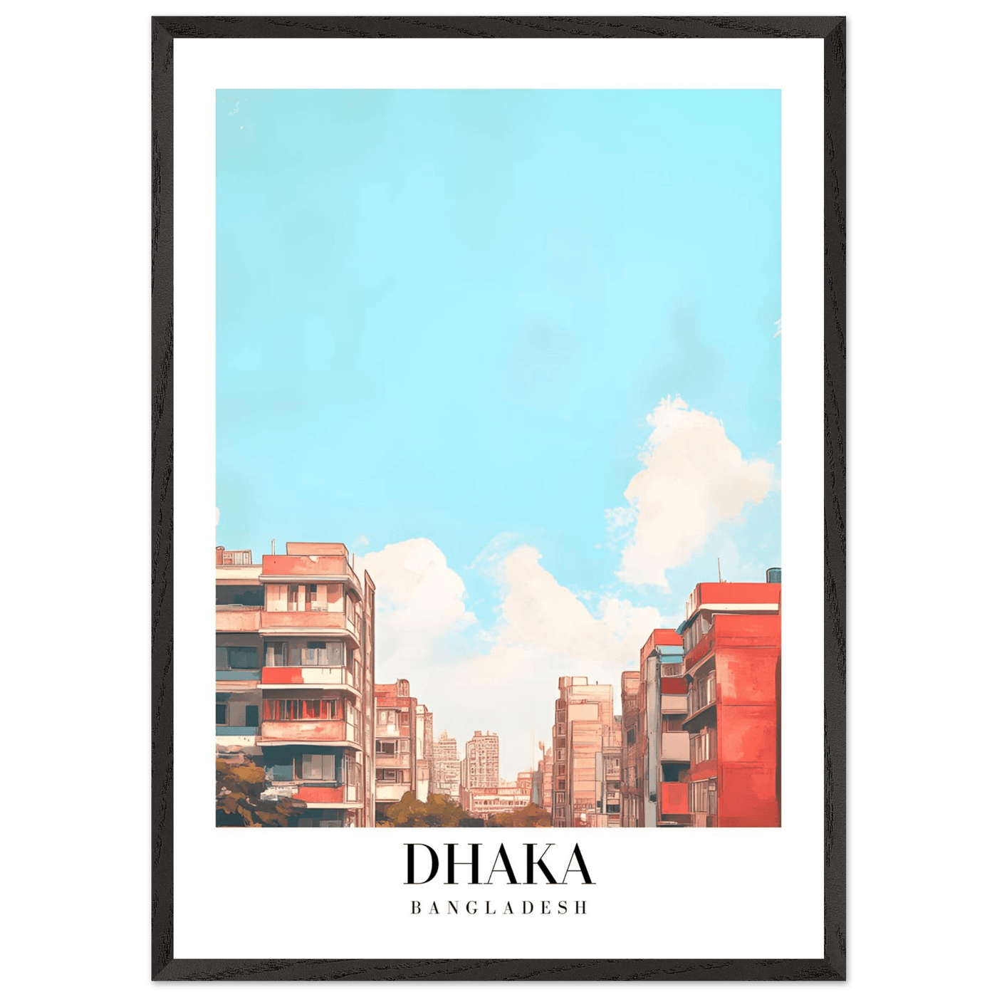 Dhaka Bangladesh Framed Poster – Pastel Cityscape Wall Art with Customizable Wooden Frame - Vibrantwalls