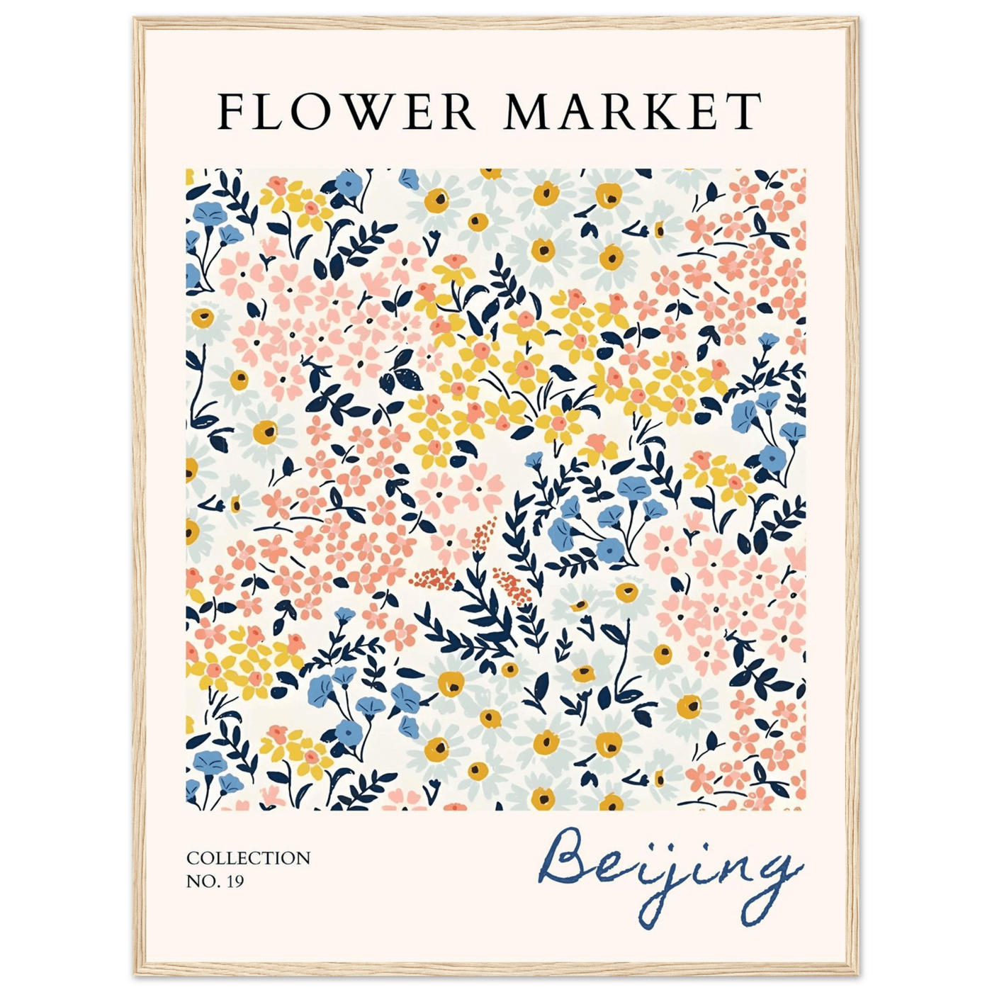 Flower Market Beijing Framed Poster – Whimsical Floral Art Print in Pastel Hues | Ready-to-Hang Wall Decor - Vibrantwalls