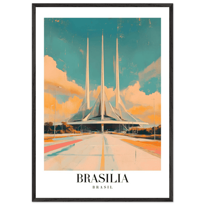 Brasília Brasil Mid-Century Modern Framed Poster – Vintage Travel Art with Wooden Frame - Vibrantwalls