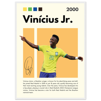 Vinicius Jr. Brazil Soccer Framed Poster – Dynamic Football Legend Art Print in Multiple Sizes & Frame Finishes 50x70 cm 20x28″ White frame Vibrantwalls