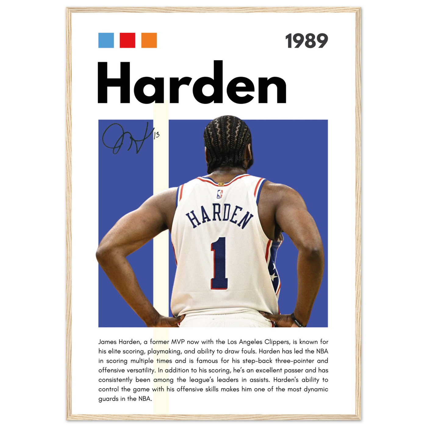 James Harden The Beard Clippers Framed Poster A1 (59.4 x 84.1 cm) Wood frame Vibrantwalls