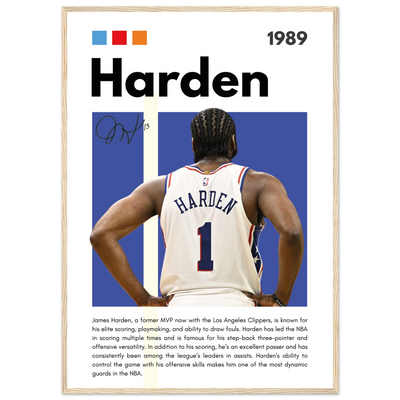James Harden The Beard Clippers Framed Poster A1 (59.4 x 84.1 cm) Wood frame Vibrantwalls