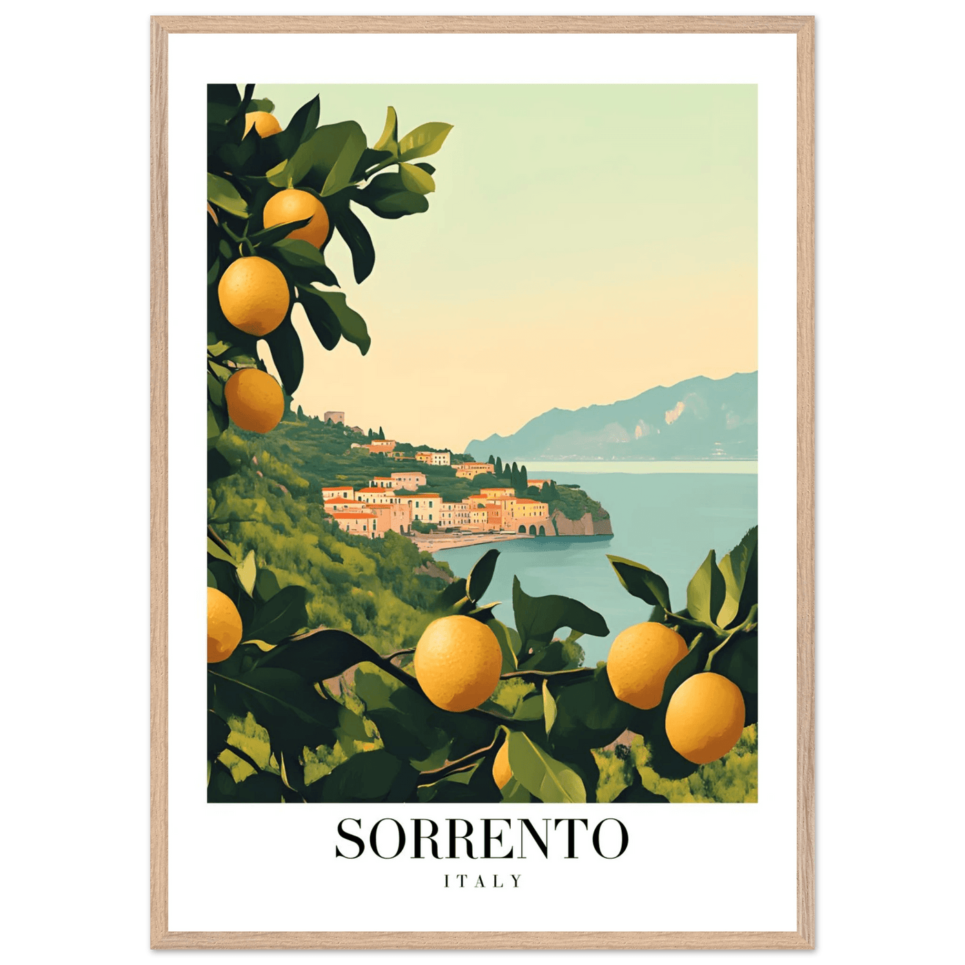 Sorrento Italy Framed Poster – Vintage Citrus Grove Travel Wall Art with Wooden Frame - Vibrantwalls