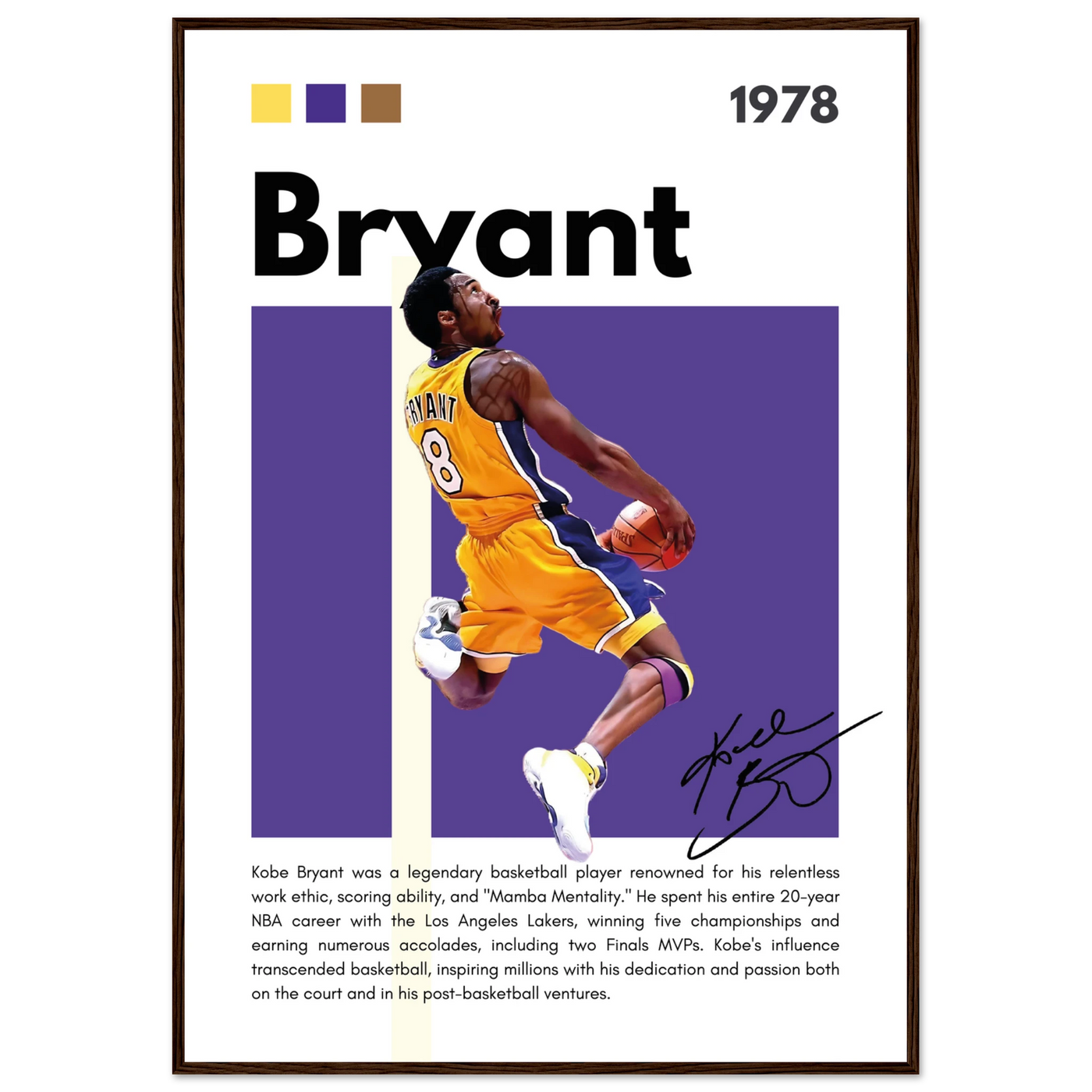 Kobe Bryant Black Mamba Lakers Vintage Poster 70x100 cm 28x40″ Dark wood frame Vibrantwalls