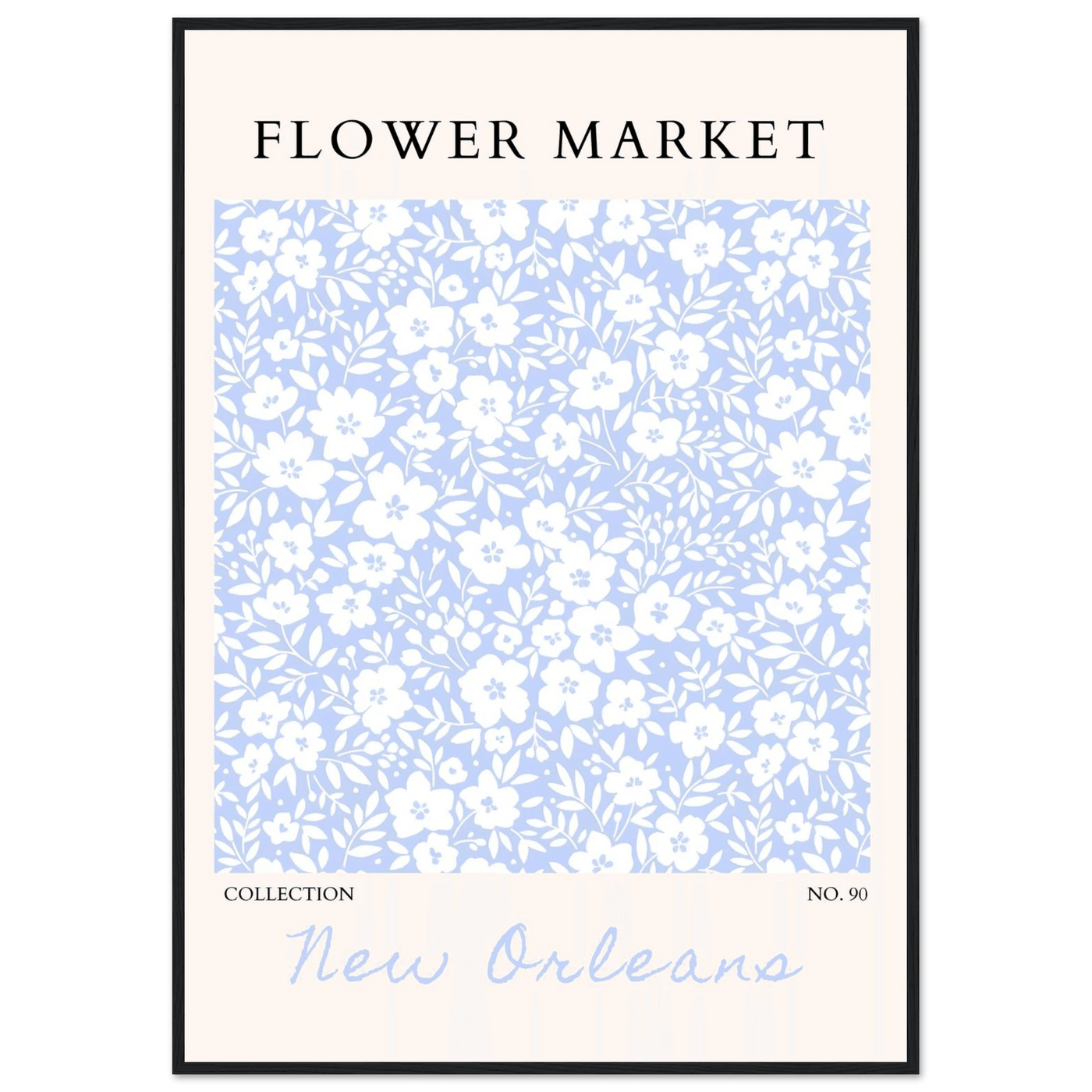 Flower Market New Orleans – Chic Periwinkle Floral Framed Poster | Ready-to-Hang Wall Art - Vibrantwalls