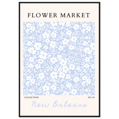 Flower Market New Orleans – Chic Periwinkle Floral Framed Poster | Ready-to-Hang Wall Art - Vibrantwalls