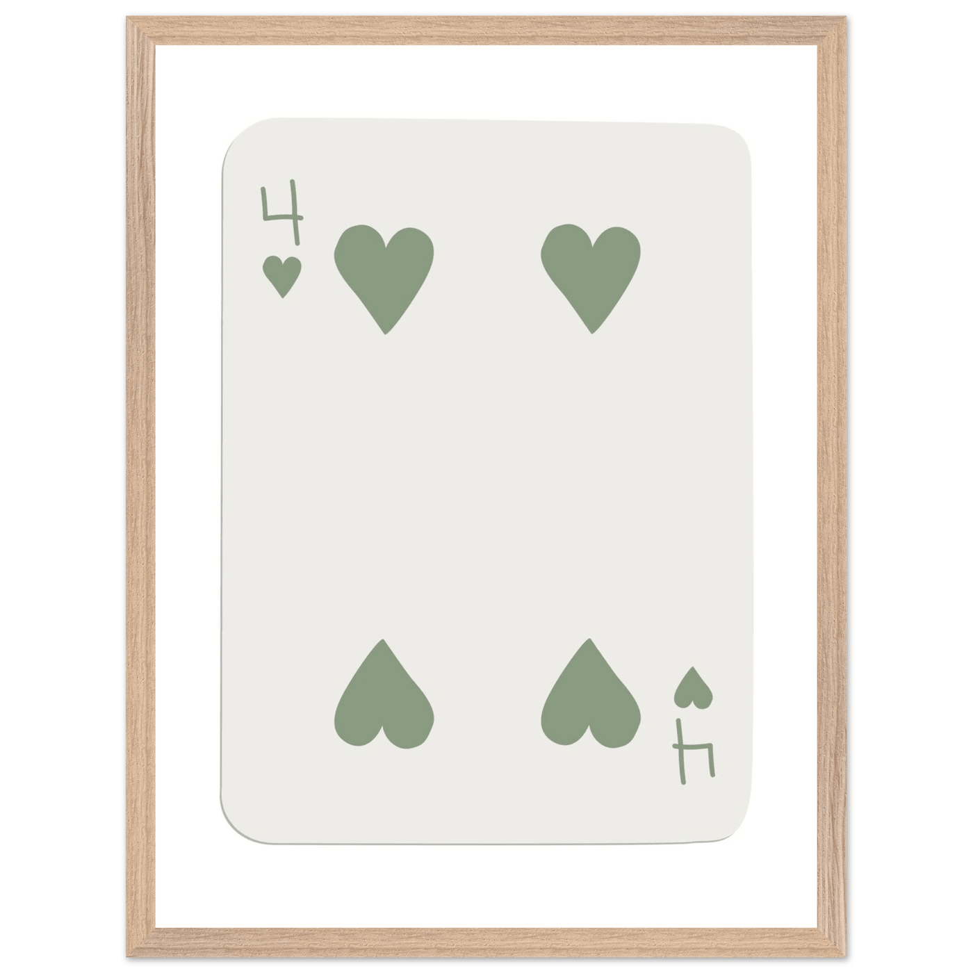 Minimalist Poker Card Art - Four of Hearts - Framed Poster, Sage Green Eco-Friendly Wood Frame - Vibrantwalls